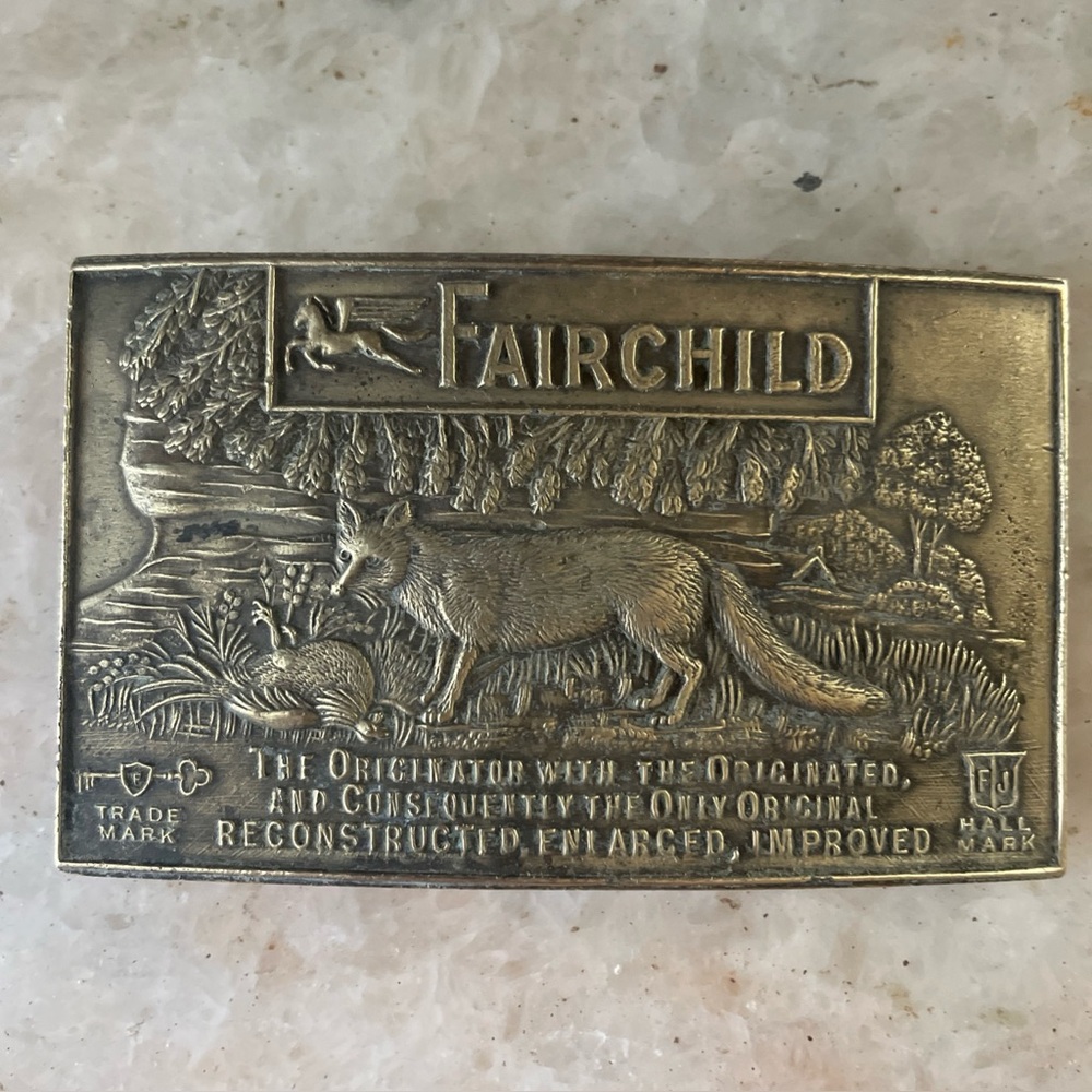 Fairchild Original Brass Belt Buckle Fox And Pheasant  Rare 70s